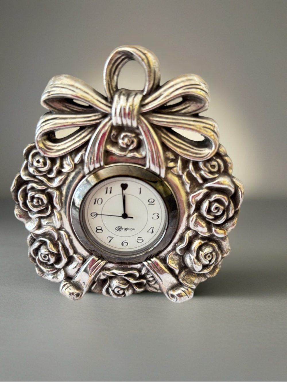 BRIGHTON FLOWER SHAPE WITH BOW FOOTED CLOCK "TAKE TIME TO SMELL THE ROSES"